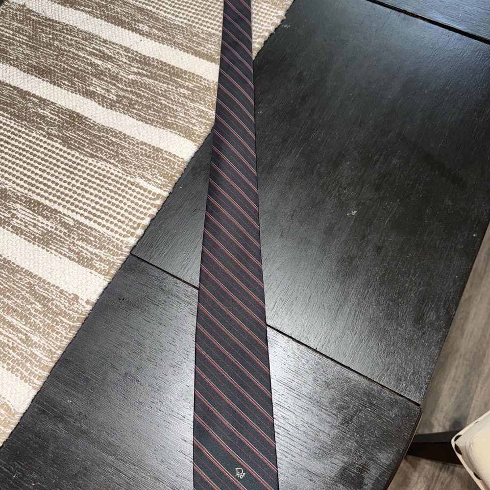 Christian Dior Black and Red Striped Tie
